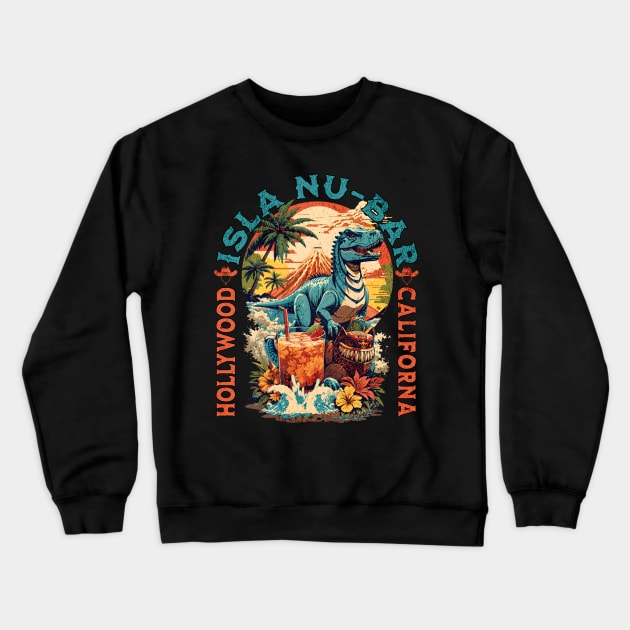 The dinosaur Tiki Isla Nu Bar Tropical Ddrinks Hollywood California Crewneck Sweatshirt by Joaddo